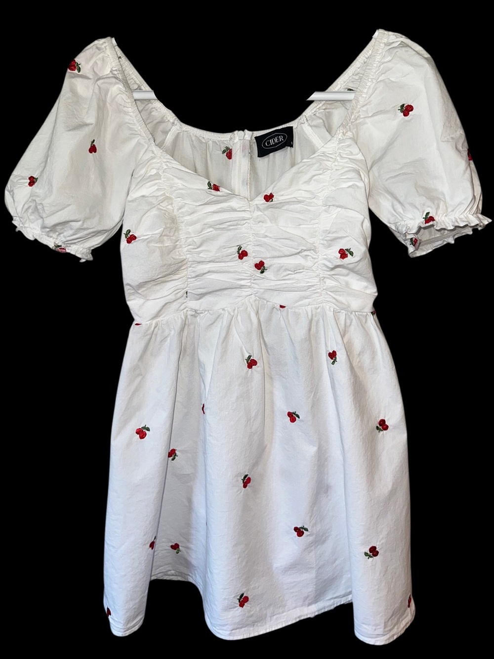 CIDER CHERRY EMBROIDERED COTTON DRESS
